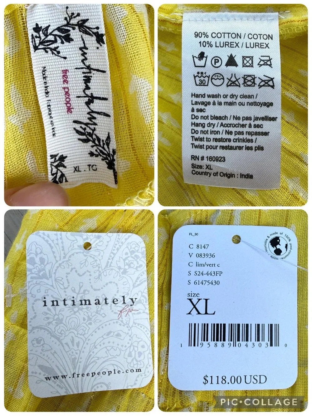 Free People Intimately  Yellow Maxi Dress
